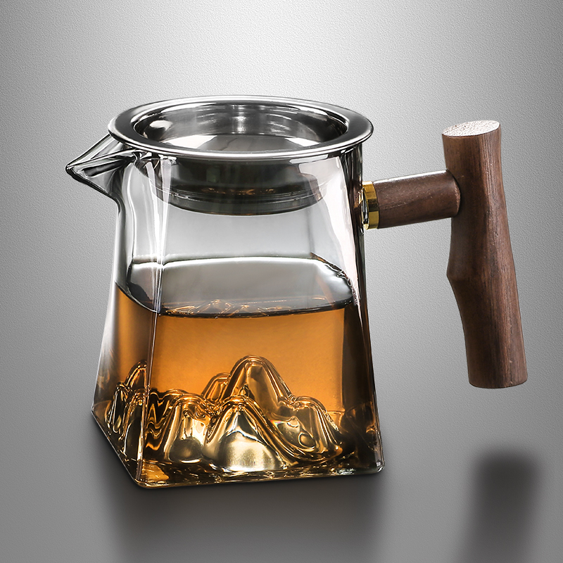 带手柄玻璃茶漏一体公道杯