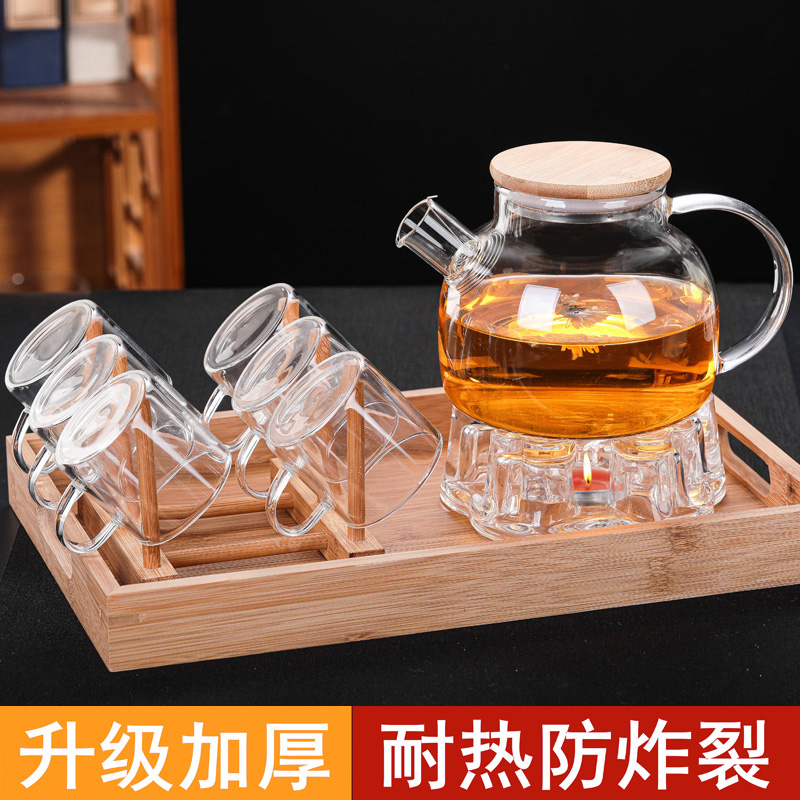 玻璃水壶泡茶壶煮茶水果花茶竹盖耐热防爆高硼硅材质茶具套装家用