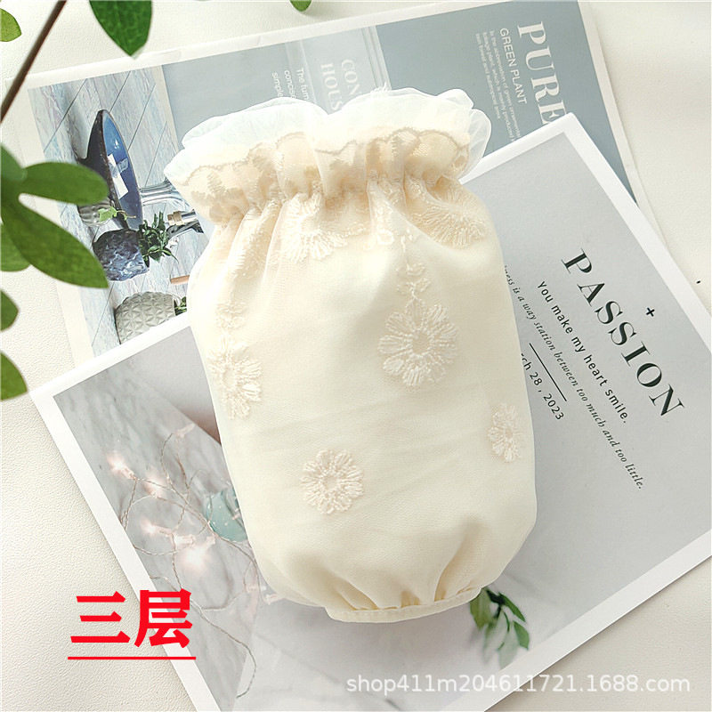 蕾丝袖套女短款冬季三层防污护袖成人米白色羽绒服套袖办公室袖头