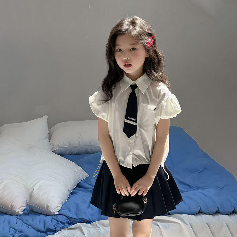 女童学院风套装夏季2026新款儿童洋气衬衫夏装女孩jk百褶裙两件套