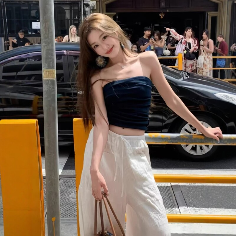 专柜海岛绝美穿搭美式辣妹风休闲套装抹胸上衣女背心外穿夏季新款
