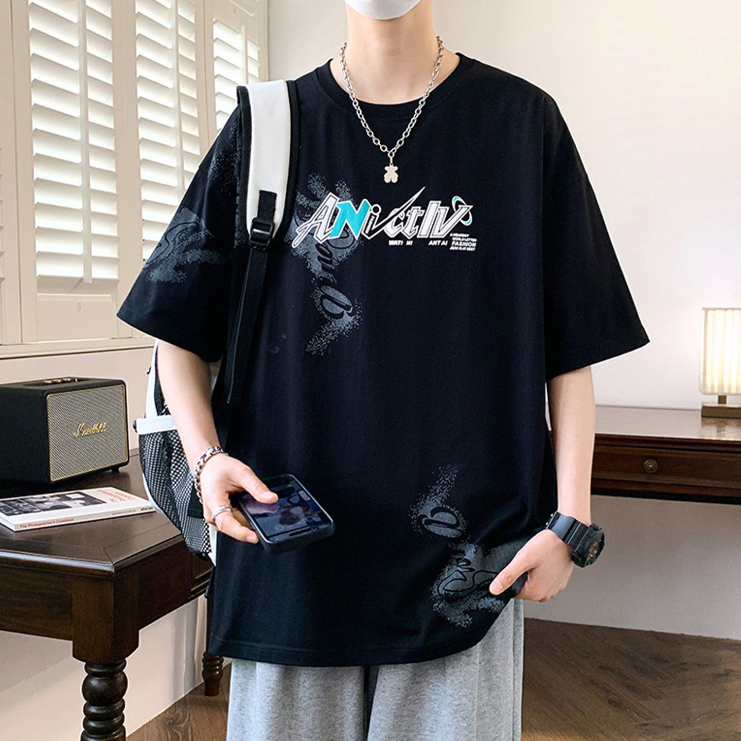 专柜潮牌印花短袖t恤男夏季新款美式高街半袖上衣男宽松休闲百搭