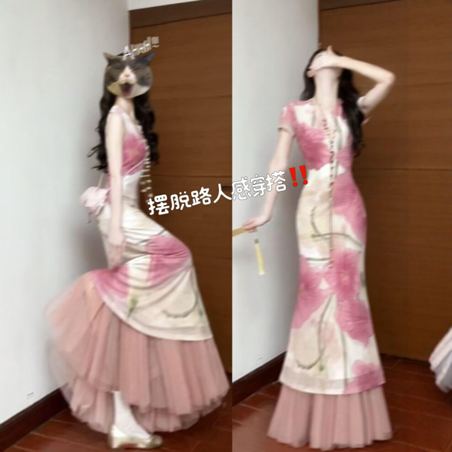 专柜新中式女装独特超好看连衣裙复古漂亮独特印花修身包臀长裙26