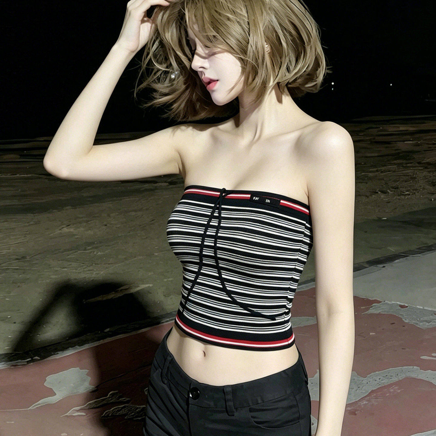 专柜缪系撞色条纹绑带抹胸背心女夏辣妹穿搭显瘦上衣