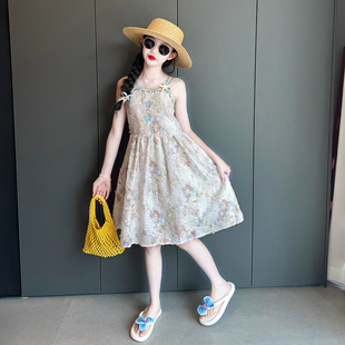 女童碎花連衣裙夏季 女孩海邊度假風沙灘裙中大童吊帶裙子 2025新款