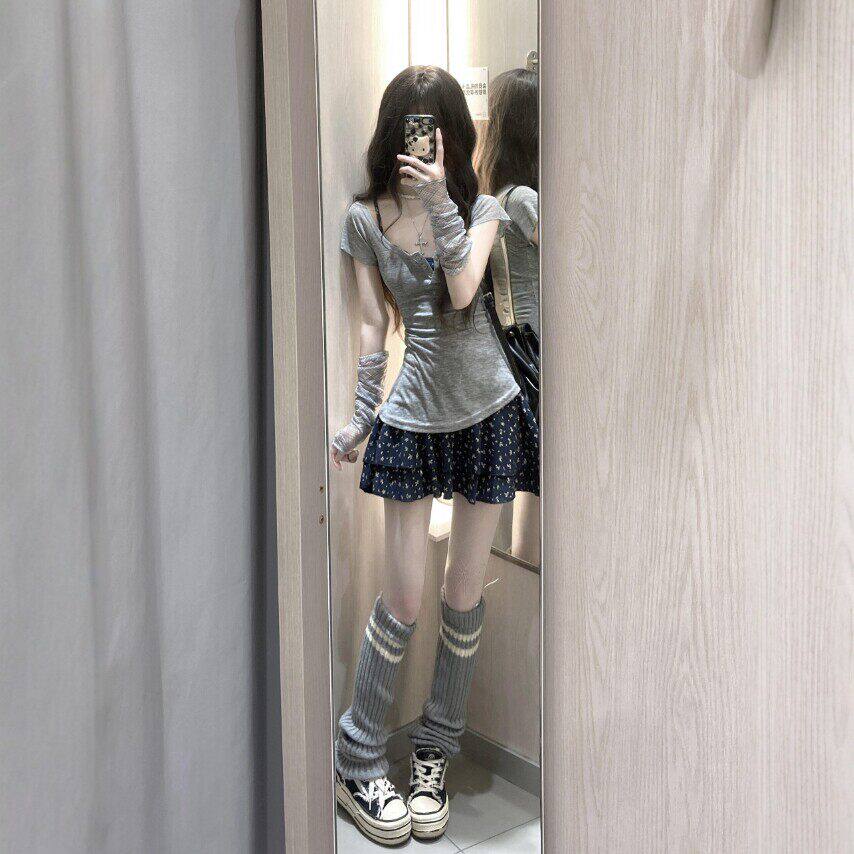专柜韩系独特超好看的上衣吊带连衣裙两件套绝美漂亮掐腰碎花裙26