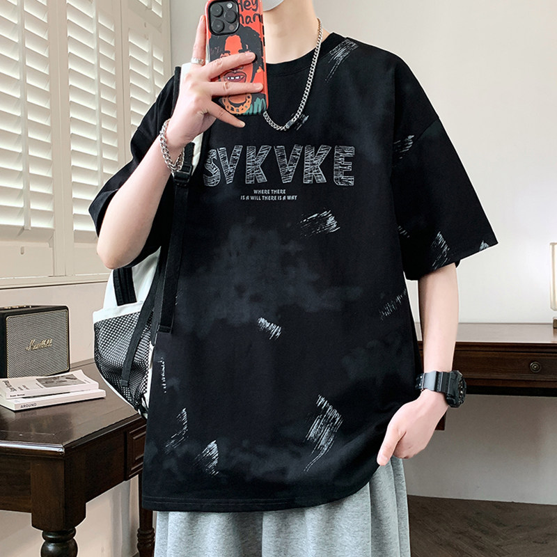 专柜短袖T恤男夏季2025新款潮流圆领上衣服宽松凉感半袖纯棉印花
