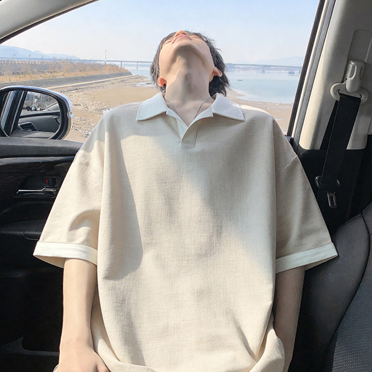 专柜冰丝翻领短袖男夏季新款潮牌宽松凉感透气半袖衣服简约百搭T