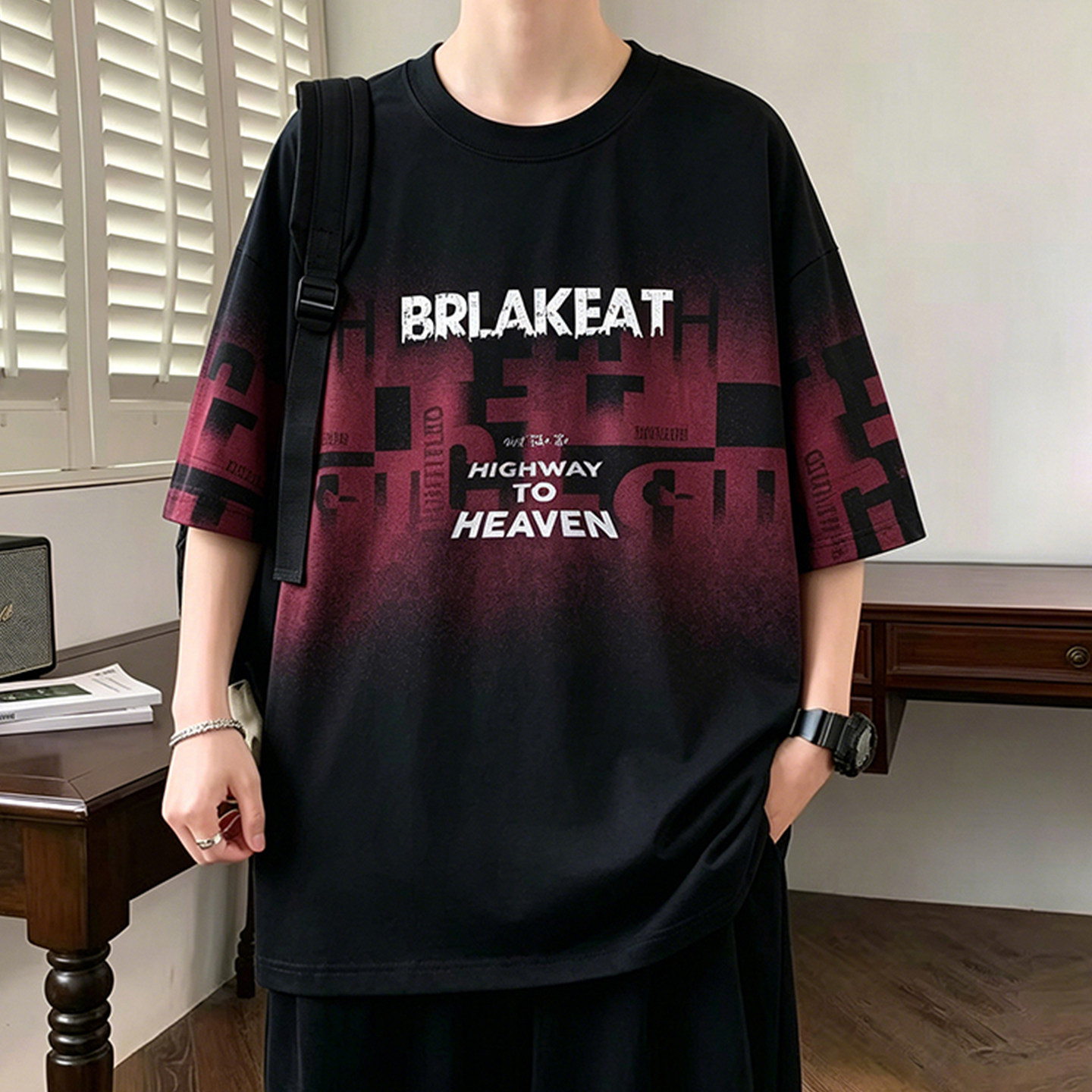专柜渐变短袖t恤男夏季2026新款美式印花圆领半袖上衣青少年休闲