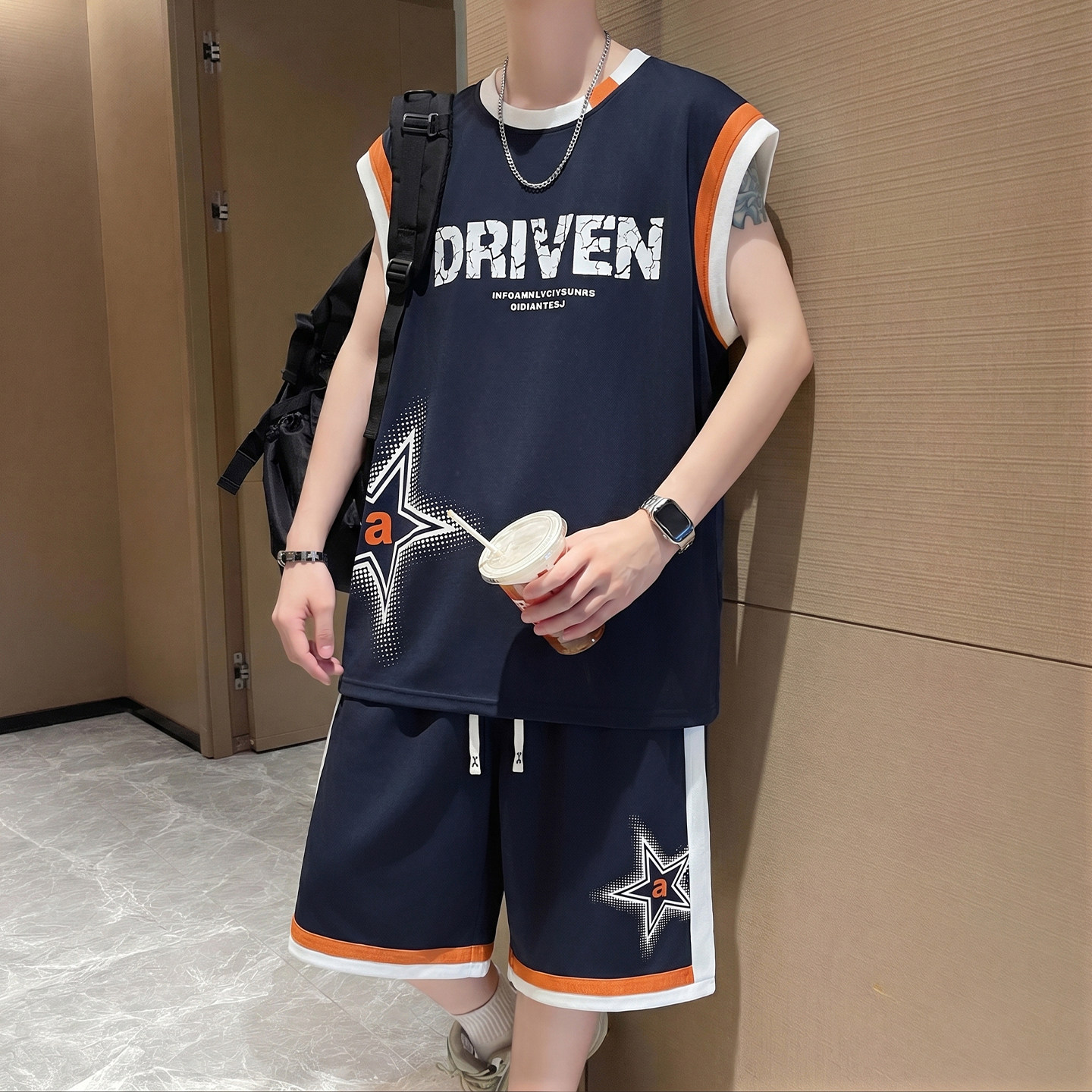 专柜休闲运动套装男夏季新款无袖t恤男背心青少年潮流帅气整一套