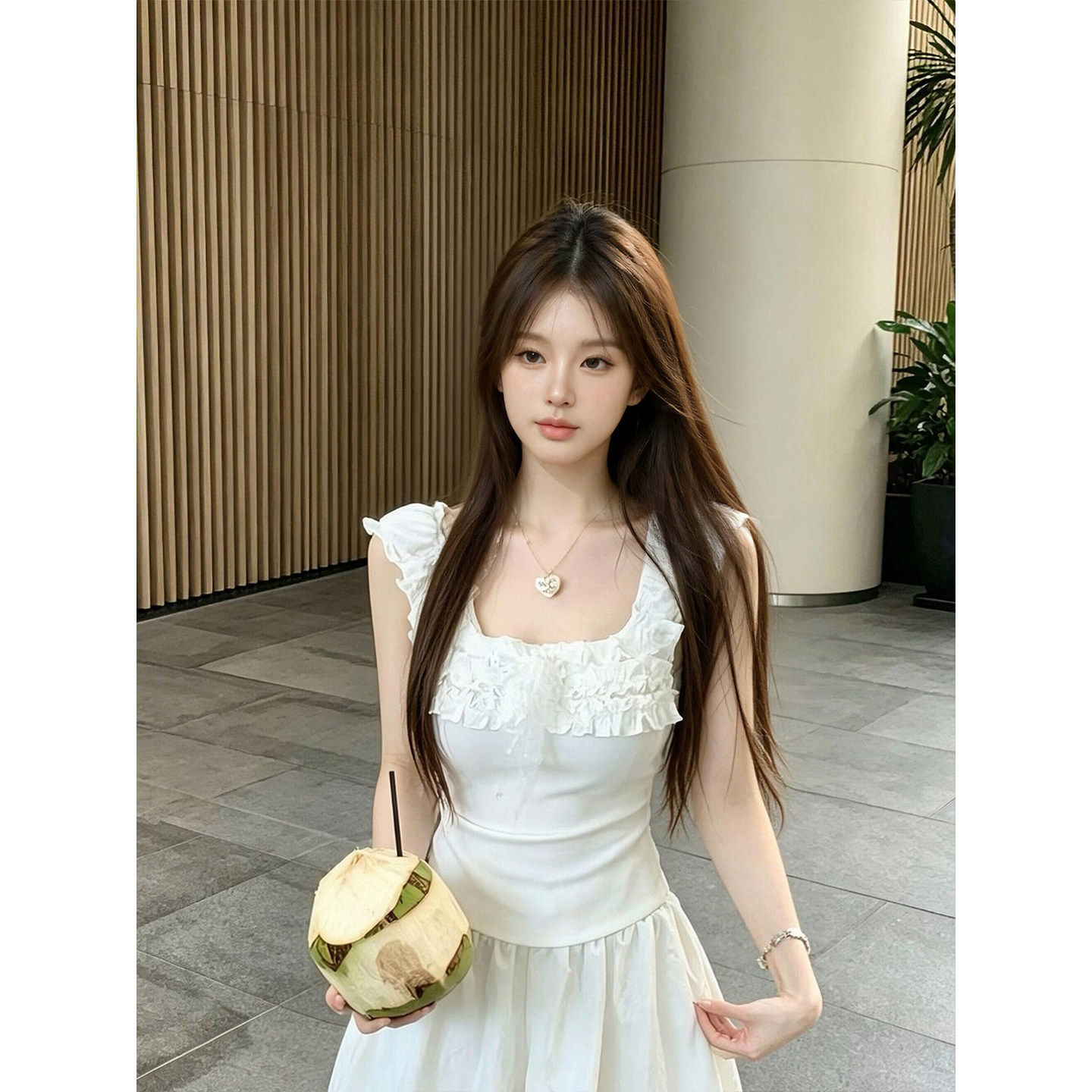 专柜甜辣风方领背心吊带女夏季木耳边修身显瘦气质无袖小上衣