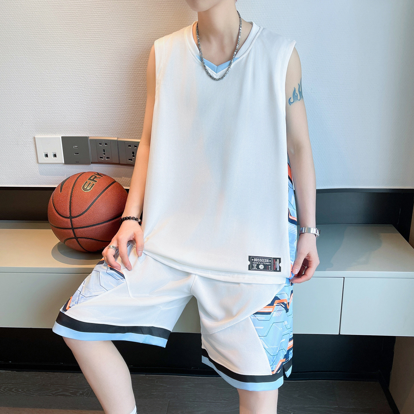 专柜篮球服套装男夏季速干网眼无袖背心运动短裤两件套男青少年球