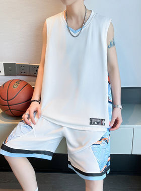 专柜篮球服套装男夏季速干网眼无袖背心运动短裤两件套男青少年球