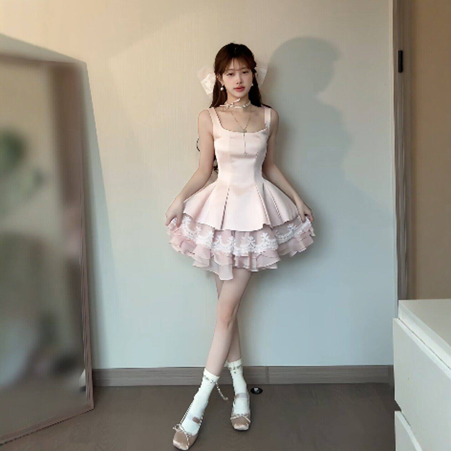 专柜温柔风独特超好看的收腰蓬蓬吊带裙法式漂亮绝美公主连衣裙26