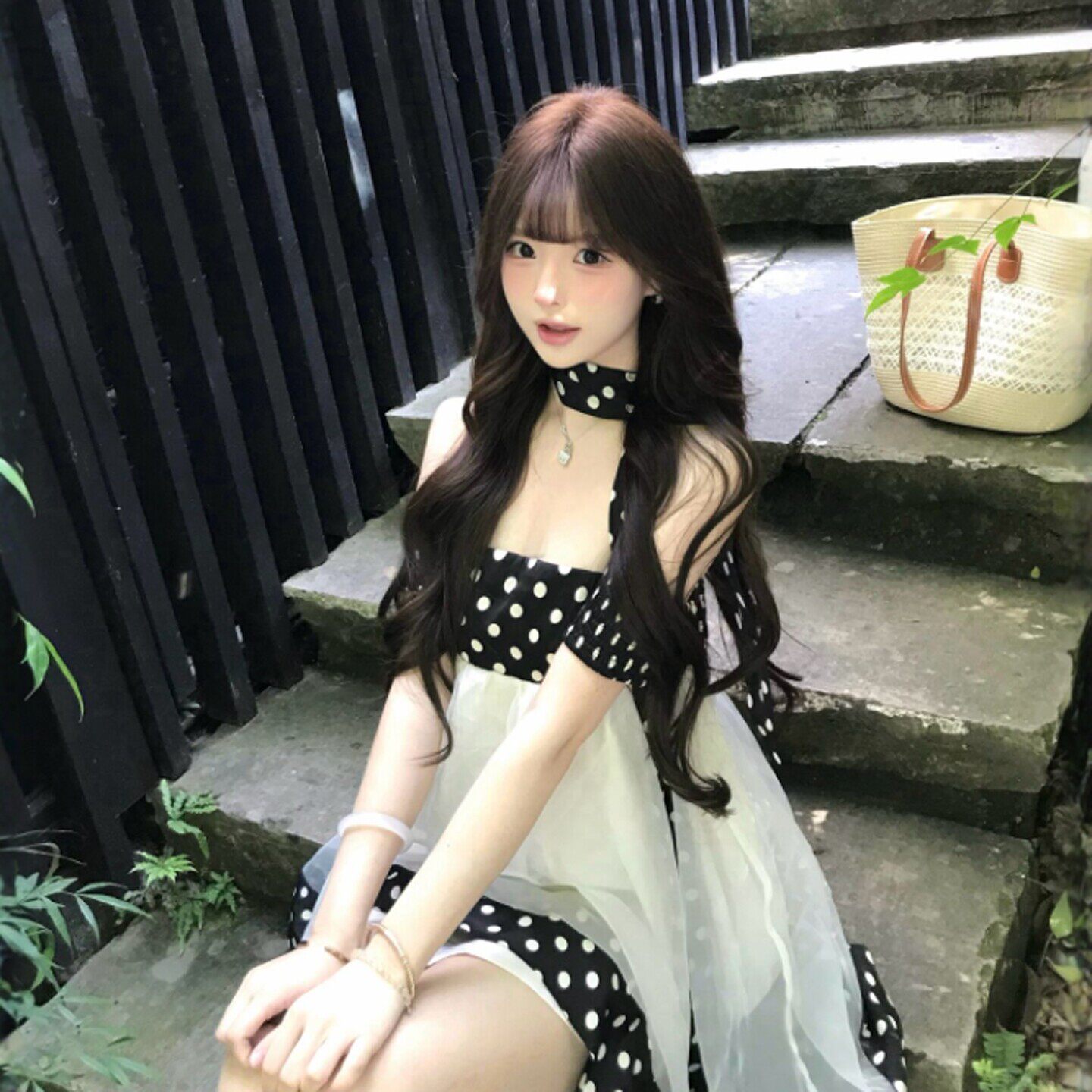 专柜韩系高级感气质一字肩不规则蓬蓬吊带裙设计感超好看连衣裙26