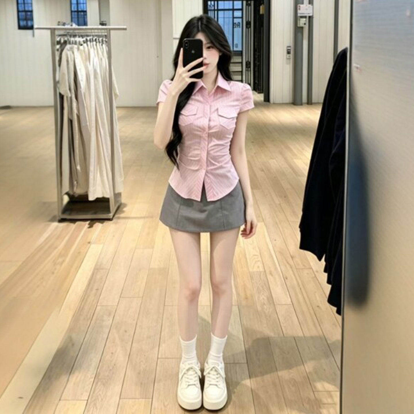 专柜韩系学院风独特超好看收腰显瘦衬衫设计感减龄漂亮绝美上衣26
