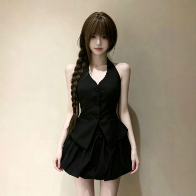 专柜韩系一整套ootd穿搭高级感气质V领上衣半身裙时尚两件套装26