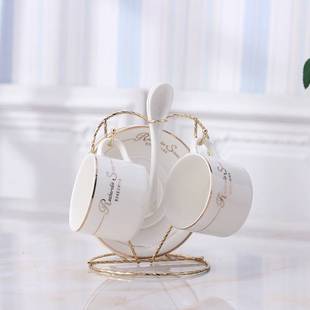 2件套下午茶 欧式 陶瓷咖好货具情侣杯碟配架子送勺瓷咖啡杯碟套装