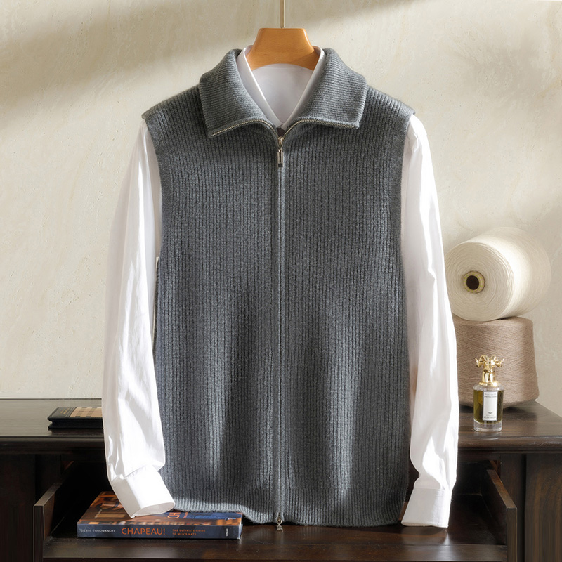 统悦马甲男100%纯山羊绒衫开衫