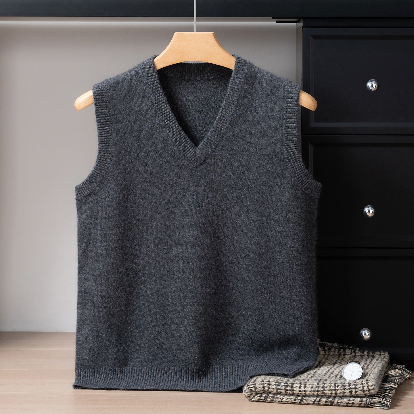 统悦冬季套头羊绒马甲背心男加厚