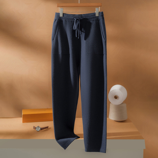 宽松休闲裤 直筒裤 男秋冬针织外穿加厚长裤 高端精纺100%纯山羊绒裤