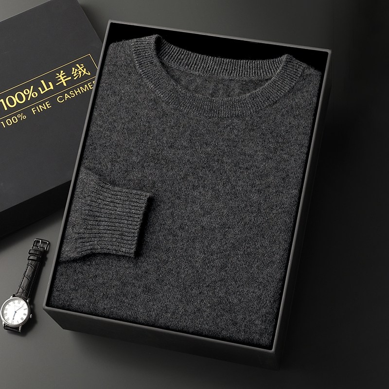 圆领羊绒衫男100纯羊绒秋冬季针织打底衫圆领薄款套头衫长袖毛衣