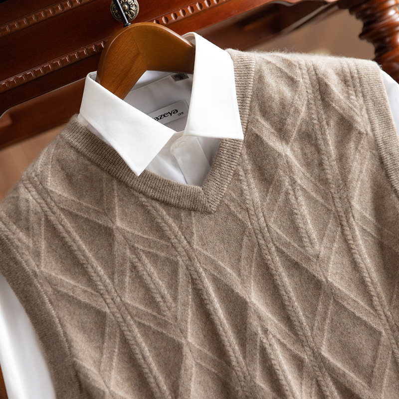 100纯山羊绒衫马甲背心男秋冬季针织宽松V领马夹菱形无袖毛衣坎肩,男装,羊绒套衫,淘宝优惠券,粉丝福利购,淘宝优惠卷