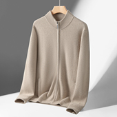 宽松带兜外套 针织衫 重磅超厚拉链开衫 男半高领100%纯山羊绒秋冬季