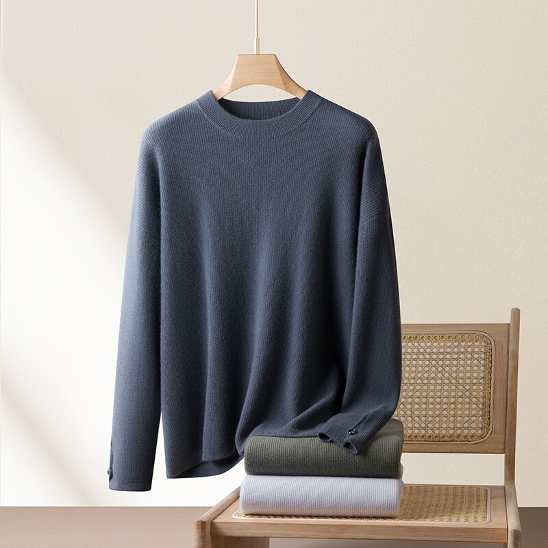100%纯山羊绒衫男秋冬季新款针织打底衫年轻款宽松落肩袖中厚毛衣