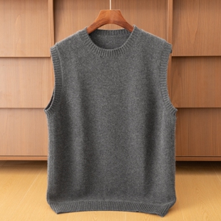 圆领马甲背心男100%纯羊绒衫秋冬季针织衫中青年时尚保暖无袖毛衣