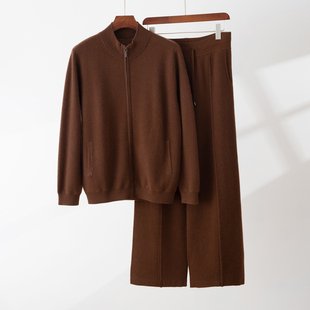 100纯羊绒套装男秋冬季针织休闲外套新款时尚套装羊绒开衫羊绒裤