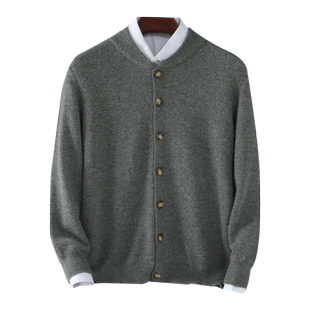 加厚开衫男100纯山羊绒衫秋冬季针织羊毛鄂尔多斯市休闲毛衣外套