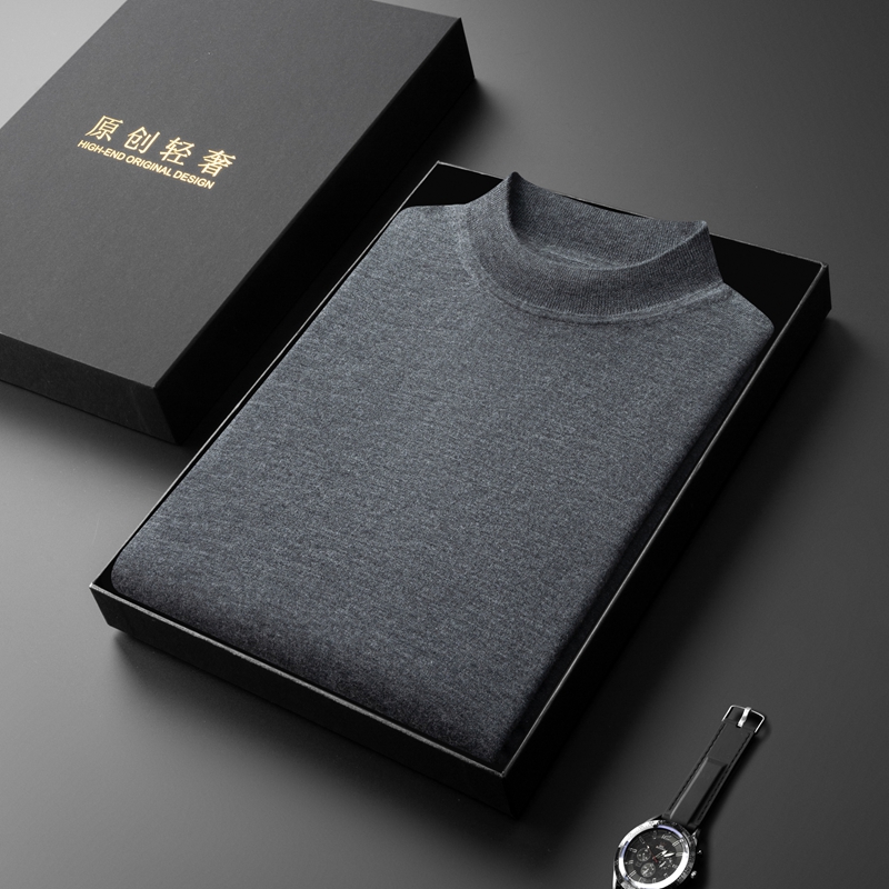 68支精纺半高领男100%纯山羊绒衫