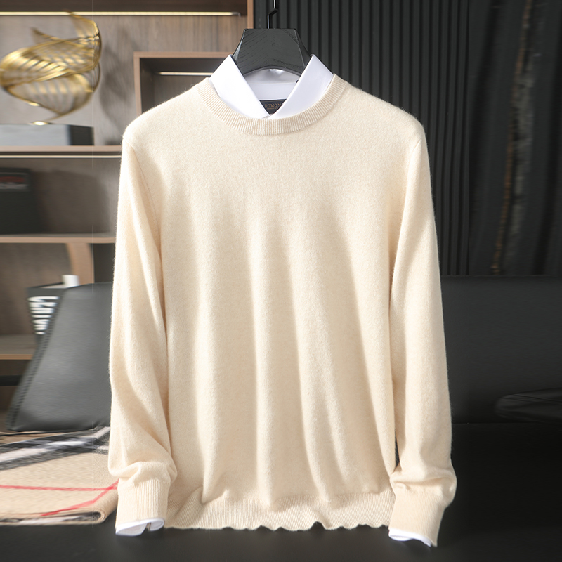 圆领100纯羊绒衫男保暖纯绒毛衣