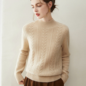 2025新款 绞花加厚毛衣 针织打底衫 羊绒衫 女100纯羊绒半高领秋冬季