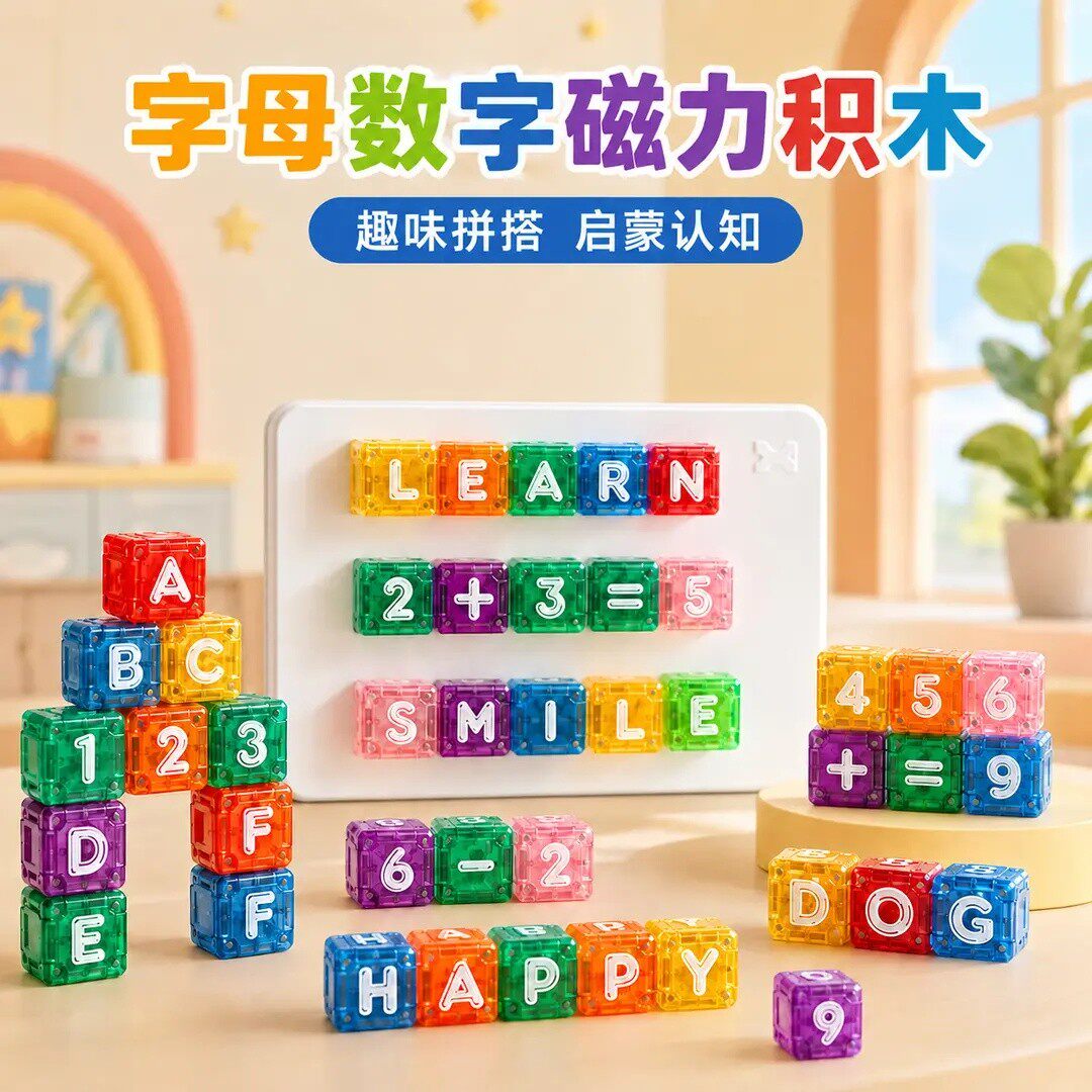 【字母磁吸方块】儿童益智积木大颗粒便携式磁吸积木玩具铁盒装lx