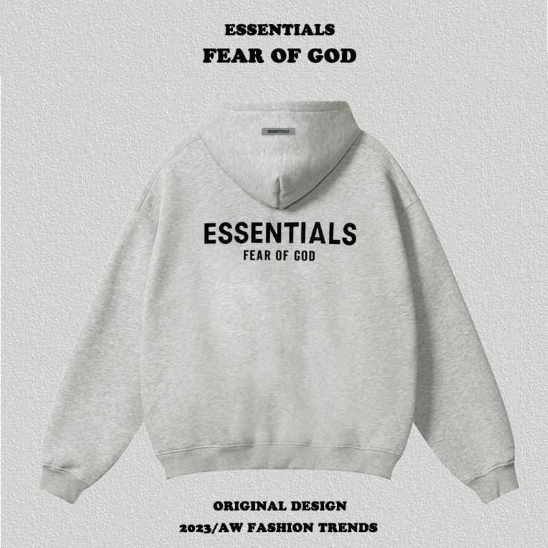 thumbnail for Multi-line Essentials Front and Back Lettered Flocked Hooded Sweatshirt Male Couple Loose FOG Hoody Jacket