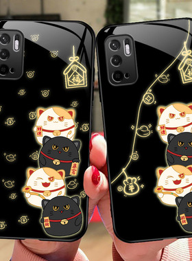 发财猫红米Note10手机壳note9 5G玻璃保护套note8pro全包防摔7硅胶软边硬壳nete9 4G男女小米Redmi可爱个性新