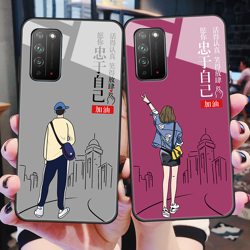 华为玻璃手机壳卡通情侣