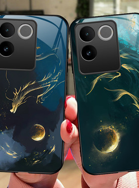 国潮飞龙vivoS17手机壳S16Pro玻璃S15E硅胶软边硬壳S12防摔S10/9/7/6/5保护套5G全包s1男女por中国风V2048A新