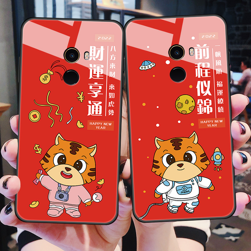 小米手机壳玻璃全包红色mi2新年