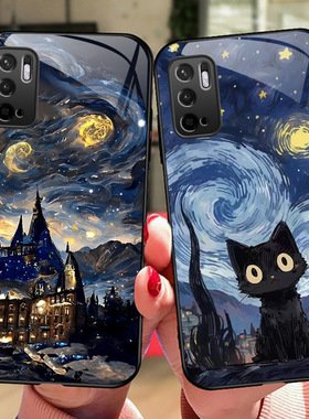 梵高油画红米Note10手机壳Redminote9 5g玻璃note8防摔保护套7pro硅胶软边硬壳n0te9全包镜头4G男女镜面个性