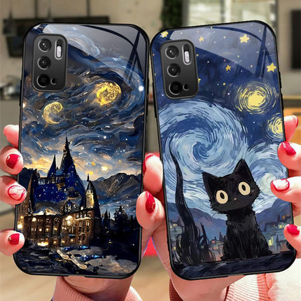 梵高油画红米Note10手机壳Redminote9 5g玻璃note8防摔保护套7pro硅胶软边硬壳n0te9全包镜头4G男女镜面个性