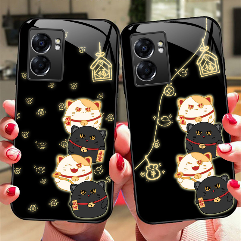 发财猫玻璃手机壳可爱