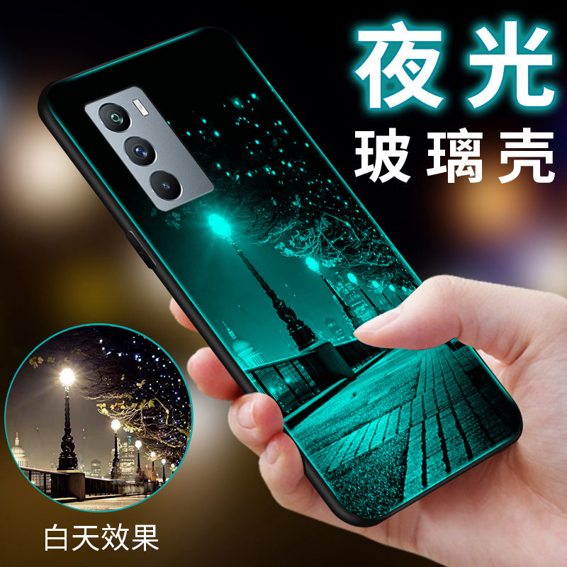 夜光硅胶软边硬壳玻璃手机壳情侣