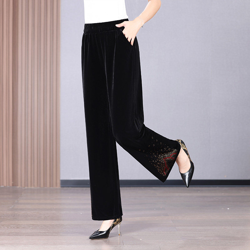 25春秋新品中老年大码松紧金丝绒烫钻休闲百搭洋气女妈妈显瘦长裤