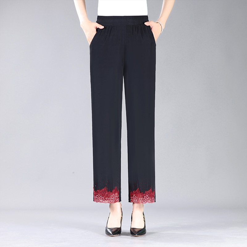 26新品夏季薄款中年妈妈款女直筒高腰阔腿裤子透气休闲百搭小个子