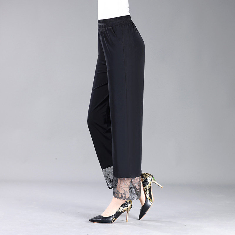 26新品夏季薄款中年妈妈款女装直筒高腰阔腿长裤子休闲百搭小个子