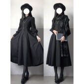 黑调修女 暗黑系优雅Lolita大摆连衣裙 新款 中长款 收腰连衣裙冬季