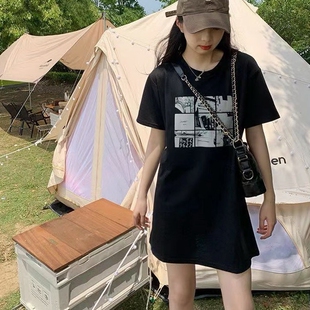 欧货大版中长款t恤女遮屁股宽松大码200斤高个子加长版下装消失夏